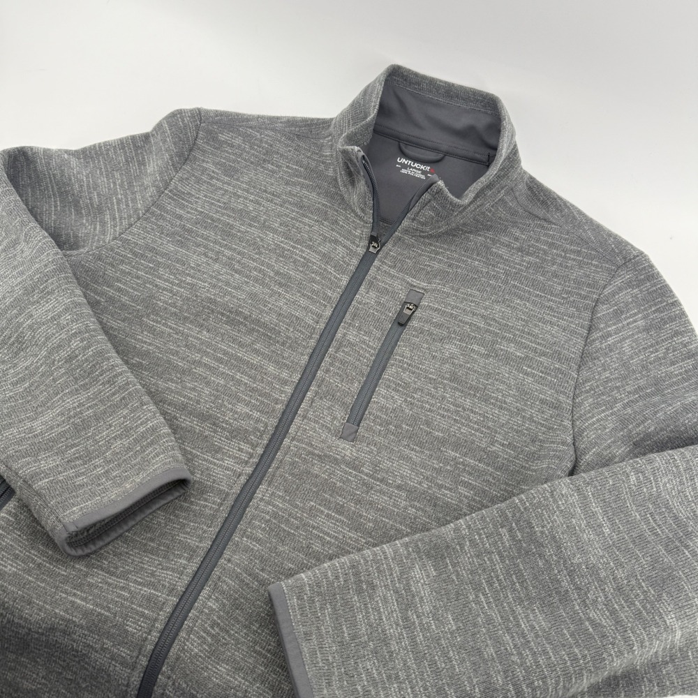 UNTUCKit Kezoh Mens Large Gray Full Zip Fleece Jacket Mock Neck 35646 Dark Grey